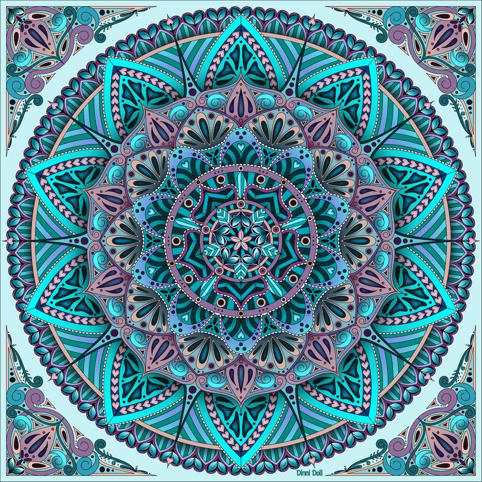 Hearty Mandala artwork in teal, lavender and grey