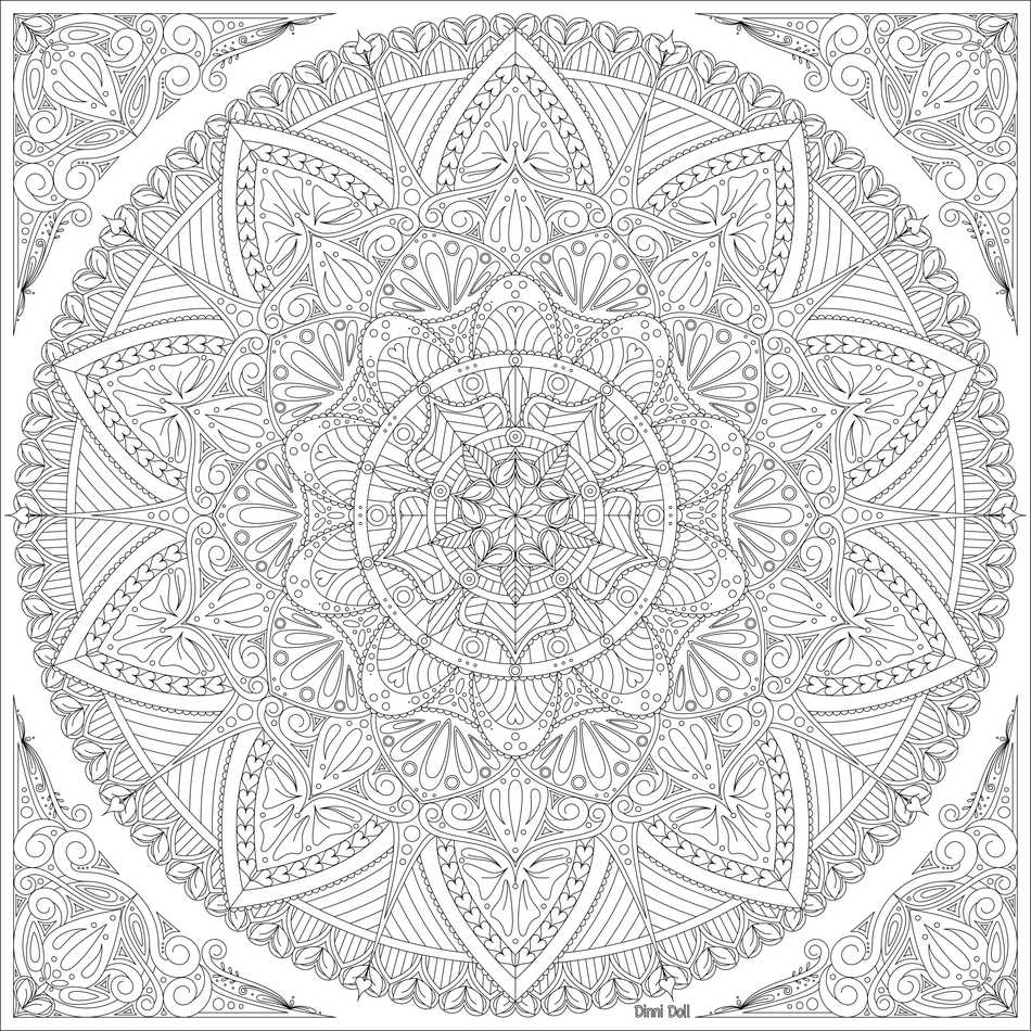 Hearty Mandala line art in black on white